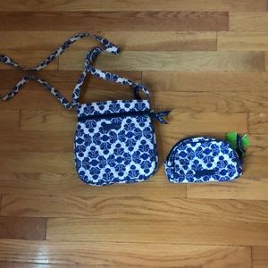 Vera Bradley Blue And White Purse With Matching Wallet